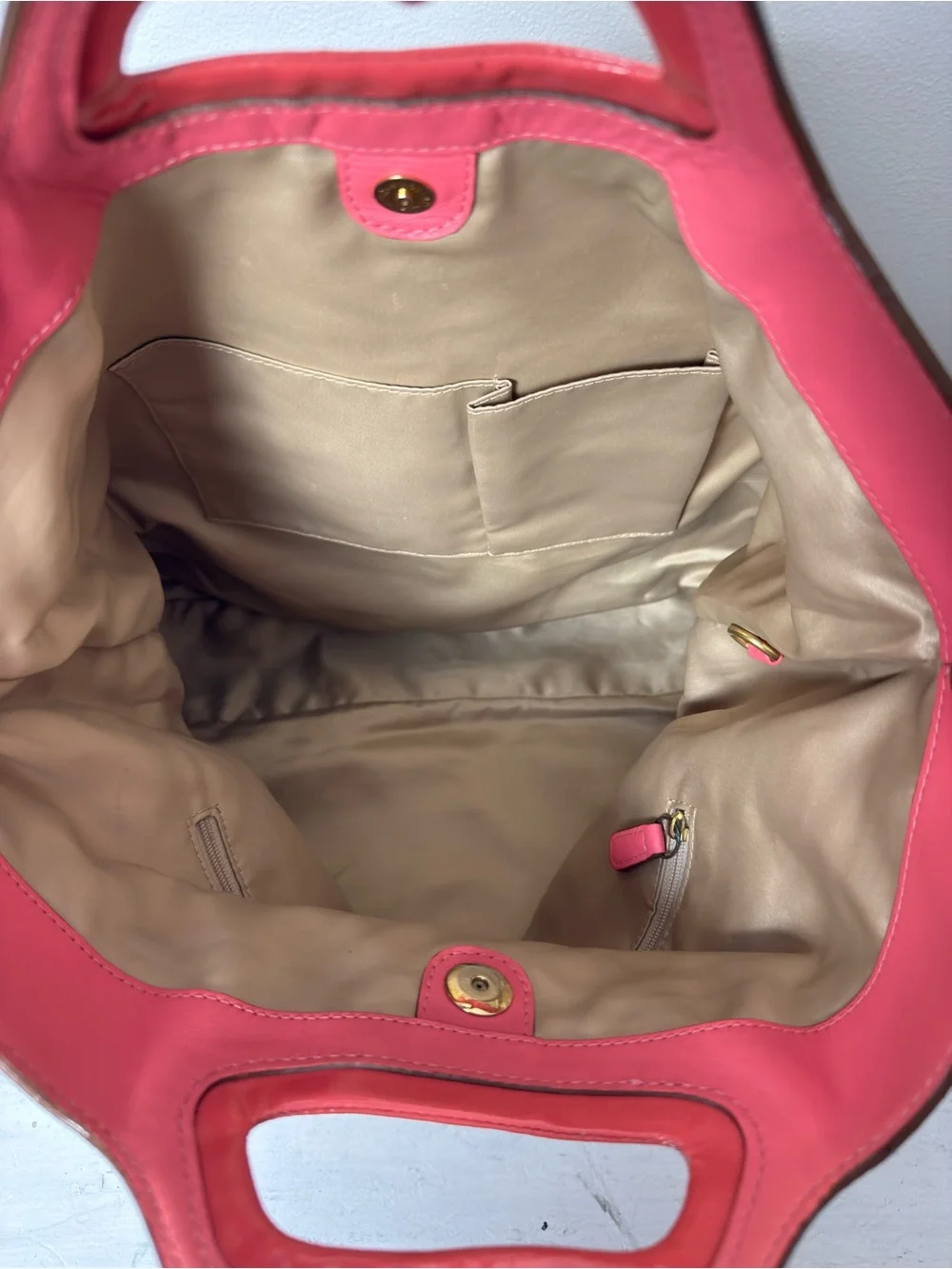 Coach Light Khaki/Coral Bonnie Signature Logo Print Fold Over Crossbody Bag 1339